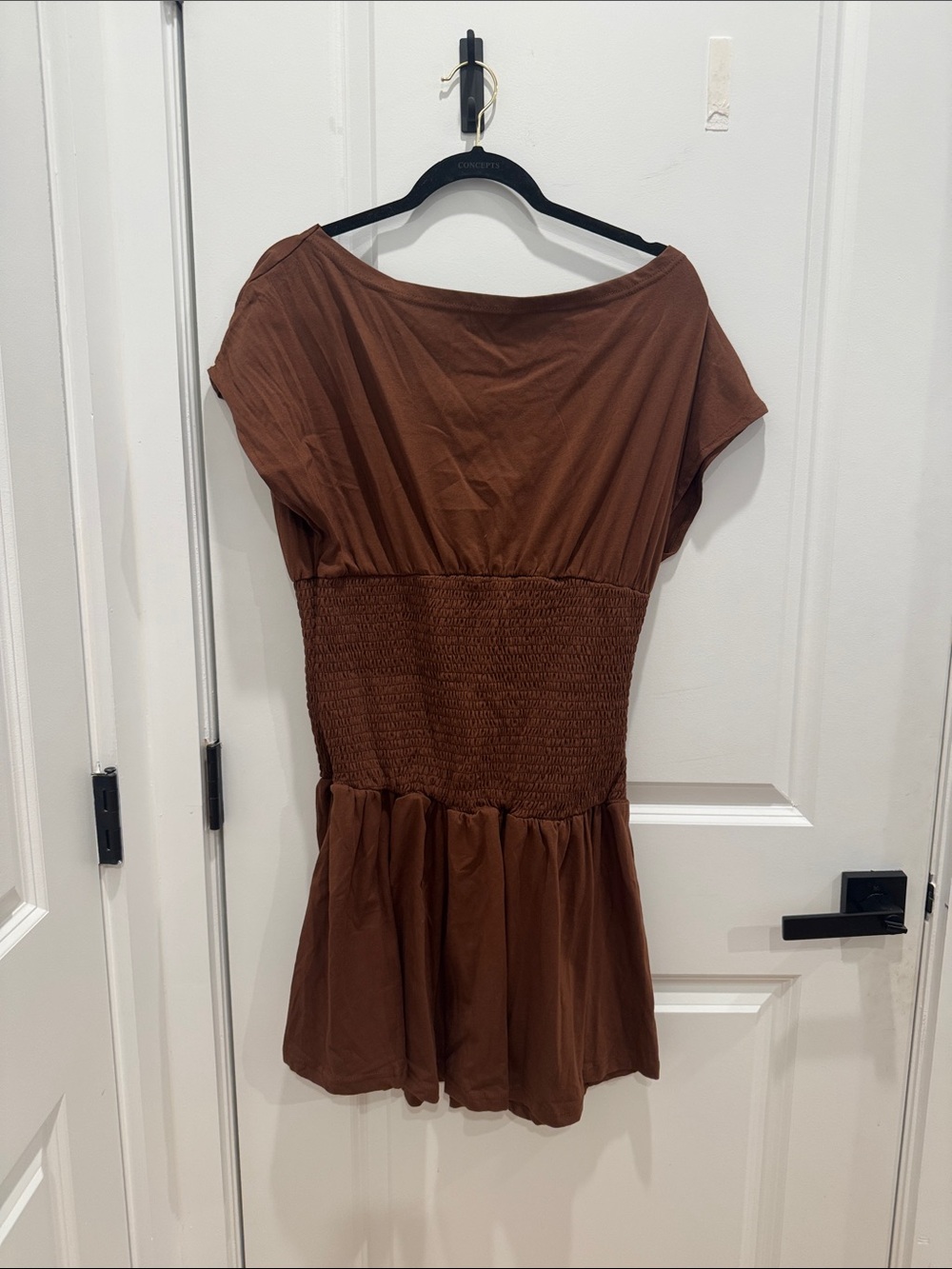 Brown Smocked Waist Short Dress